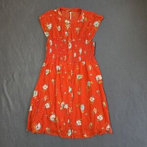 Free People Orange Floral Button Front Dress Women's Size Small